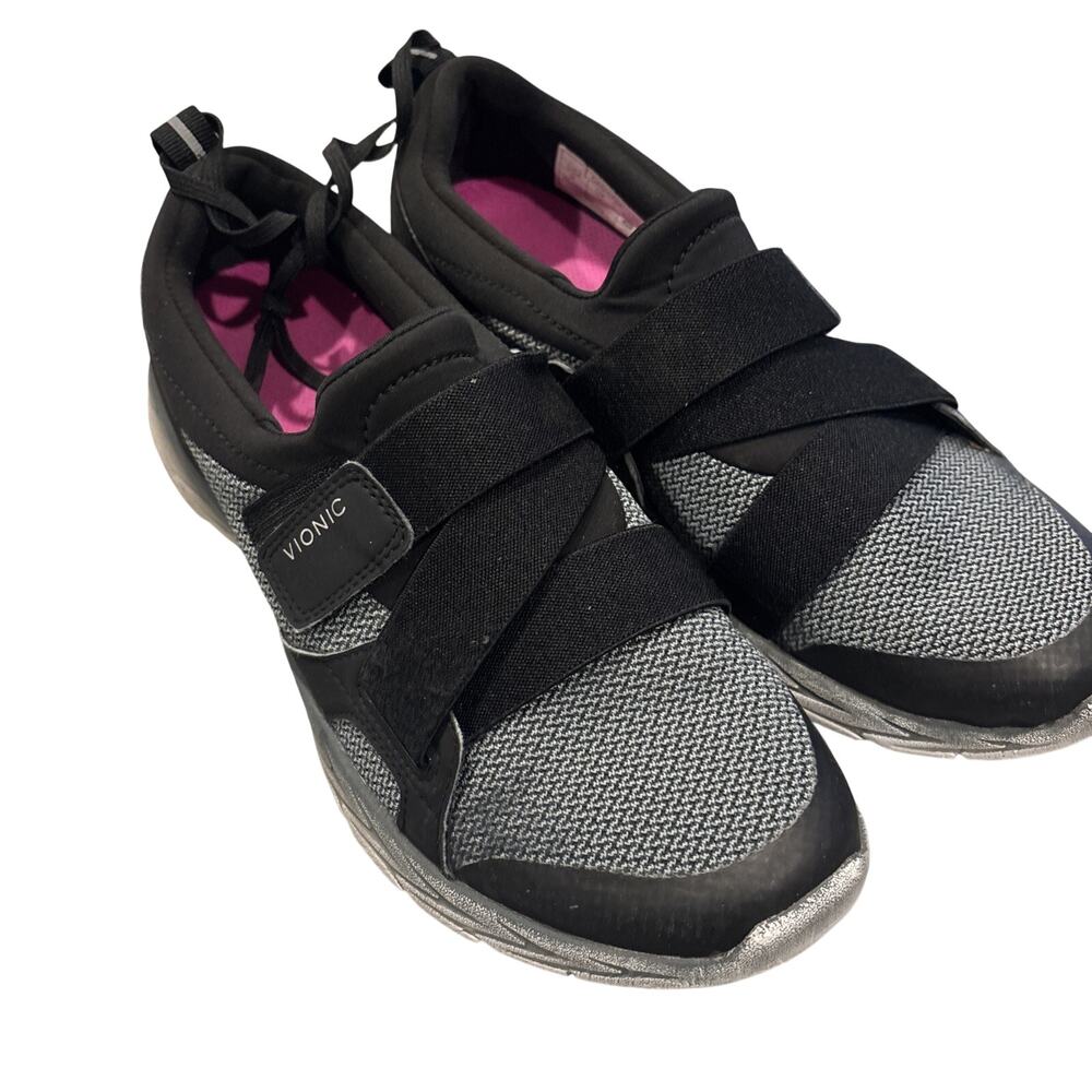 Vionic Shoes Womens 9 Dash Slip On Black Gray Fabric Comfortable Sneakers